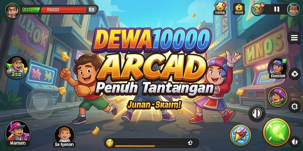 Tangkapan layar DEWA1000 menampilkan pengalaman bermain arcade yang menegangkan.