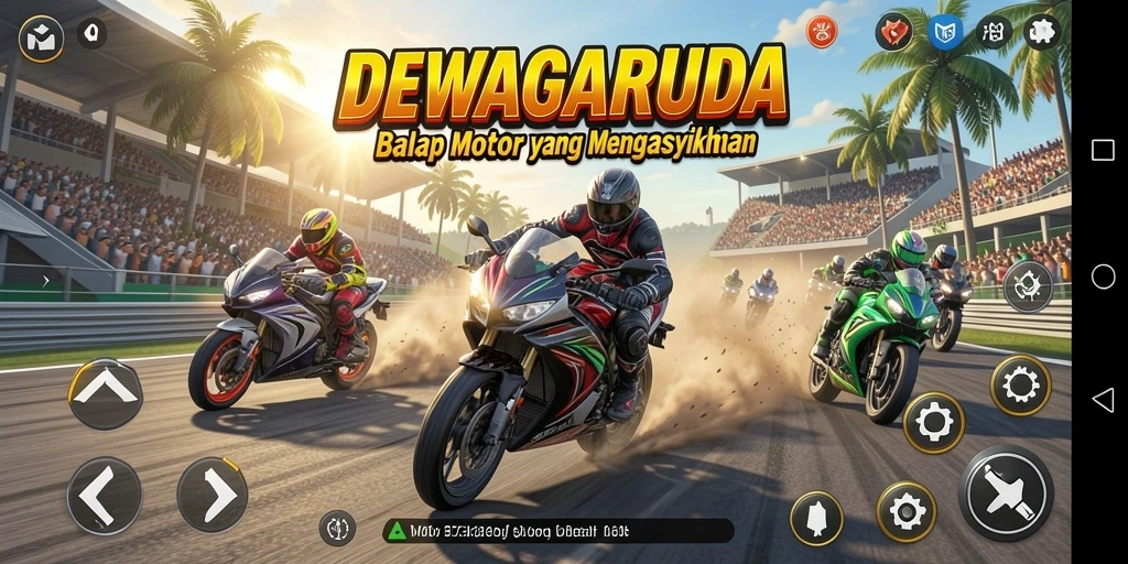 Tampilan gameplay seru balap motor DEWAGARUDA.