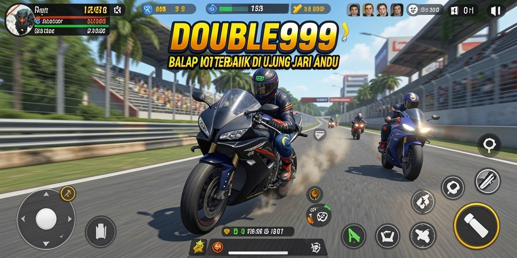Gameplay seru balapan motor di DOUBLE999 dengan lintasan menantang.
