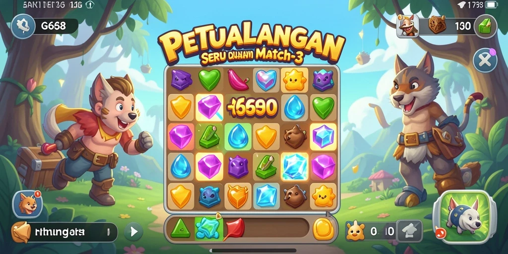 Tampilan gameplay seru dalam G668 dengan warna-warna cerah.
