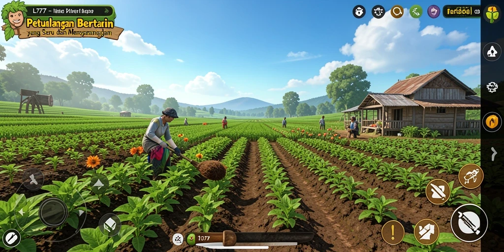 Gameplay L777 dengan panorama ladang hijau yang indah.