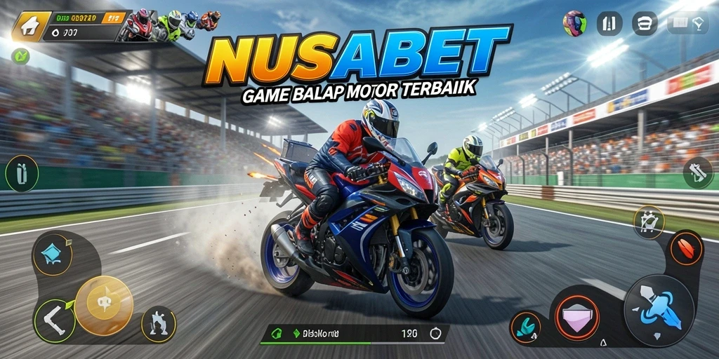 Tangkapan layar gameplay NUSABET dengan balapan motor yang seru.
