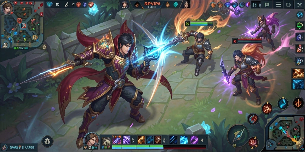 Screenshot RPVIP6 menampilkan aksi seru dalam arena MOBA.