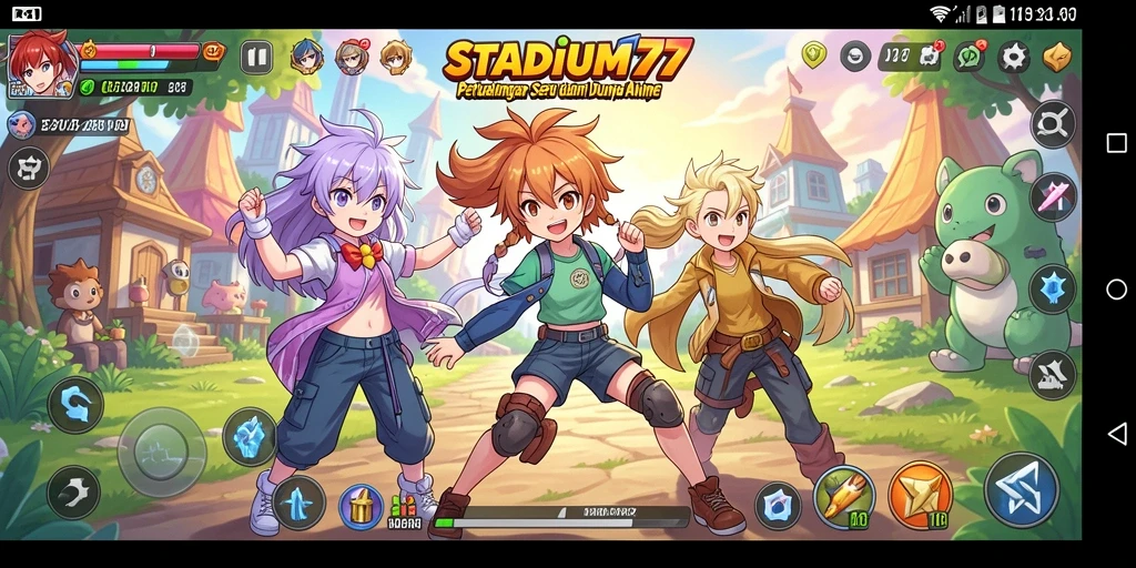 Screenshot utama STADIUM77 menampilkan aksi seru dalam dunia Anime.
