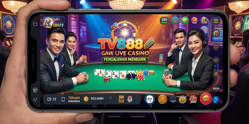 Screenshot TV888 menampilkan dealer langsung dalam permainan kasinonya.