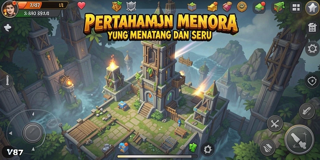 Screenshot gameplay V87 menampilkan aksi Tower Defense yang mendebarkan.